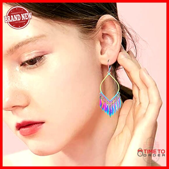 Large Statement Dangle Earrings, Stainless Steel, Lever Back, 74mm - Picture 5 of 7